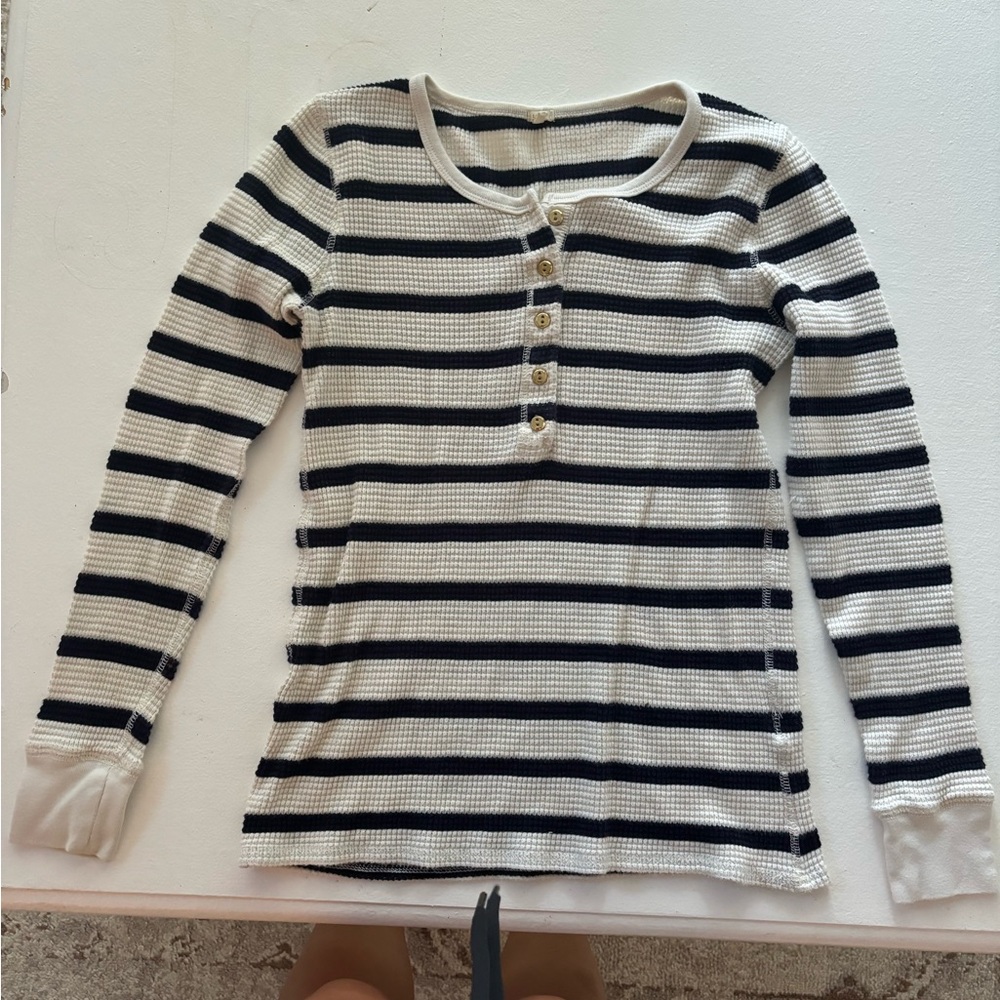 J Crew Womens M  ,Long Sleeve Striped ,Thermal Waffle Knit ,woman T-Shirt